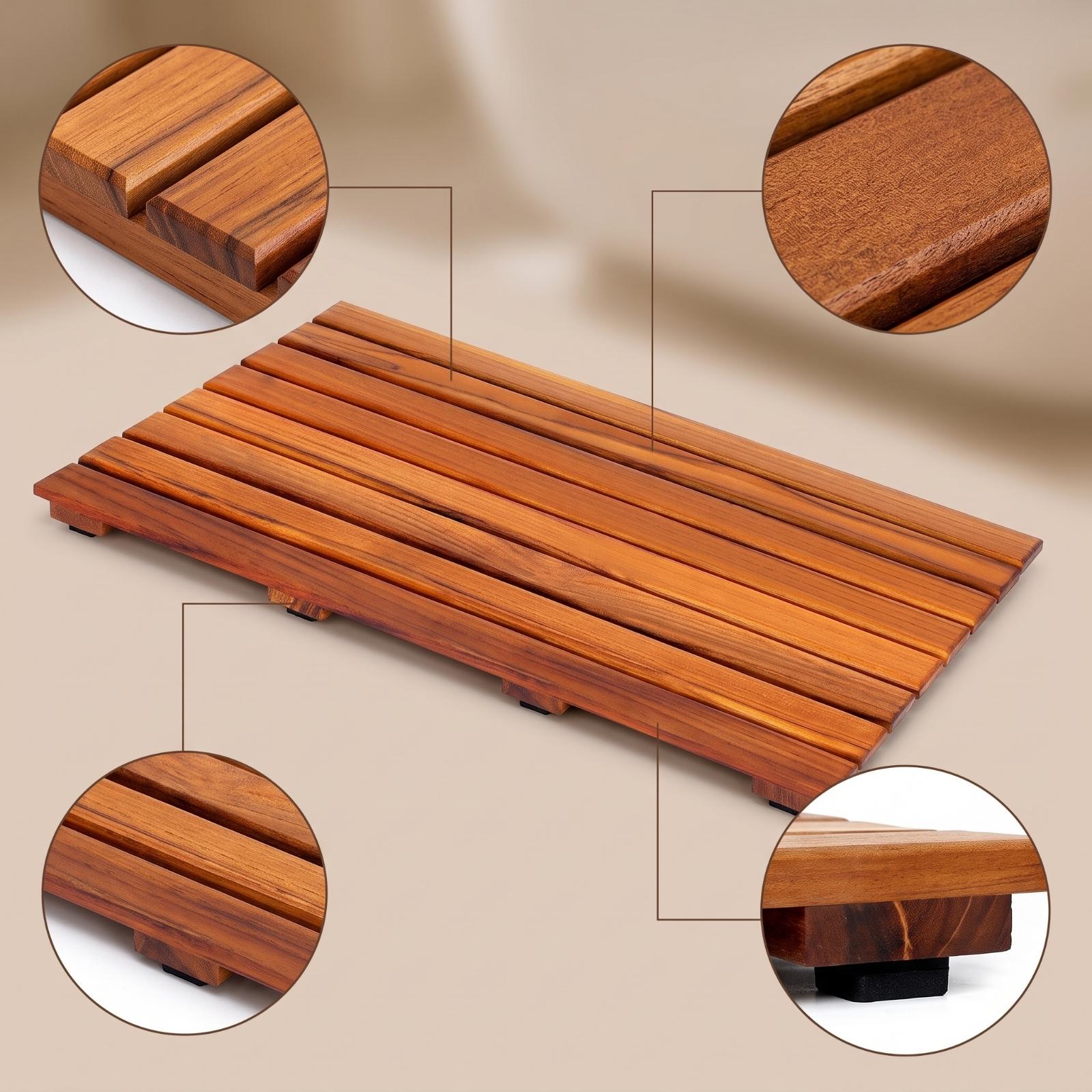 Home Bathroom Sauna - Elevated Wooden Shower Floor Mat with