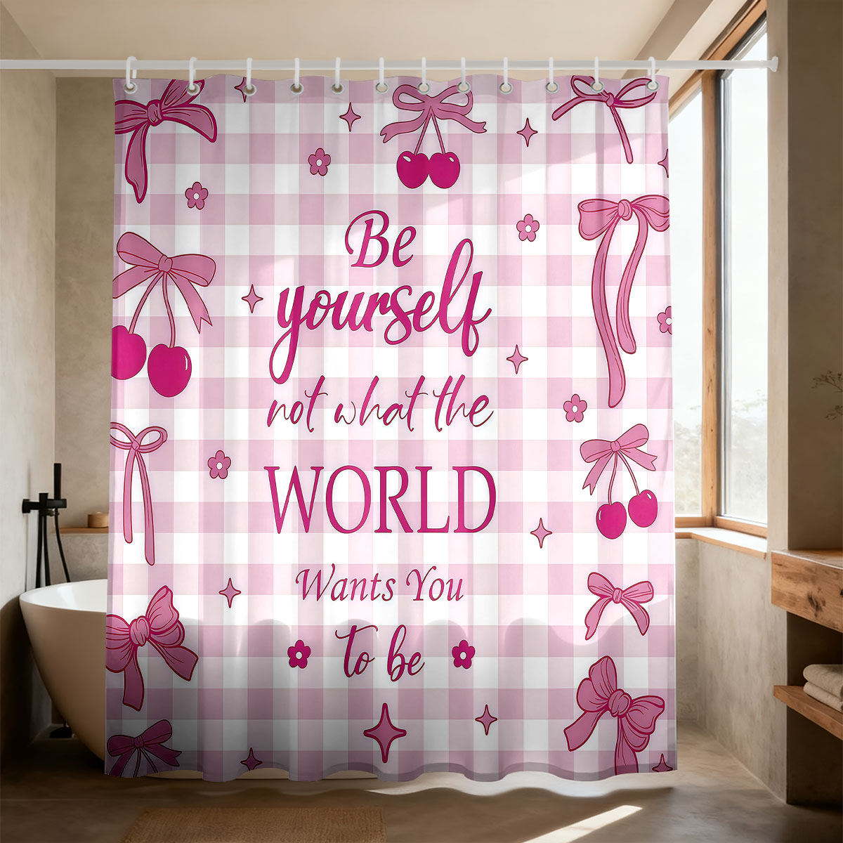 1pc Pink Bow Printed Shower Cu - Home Bathroom Partition recension och pris